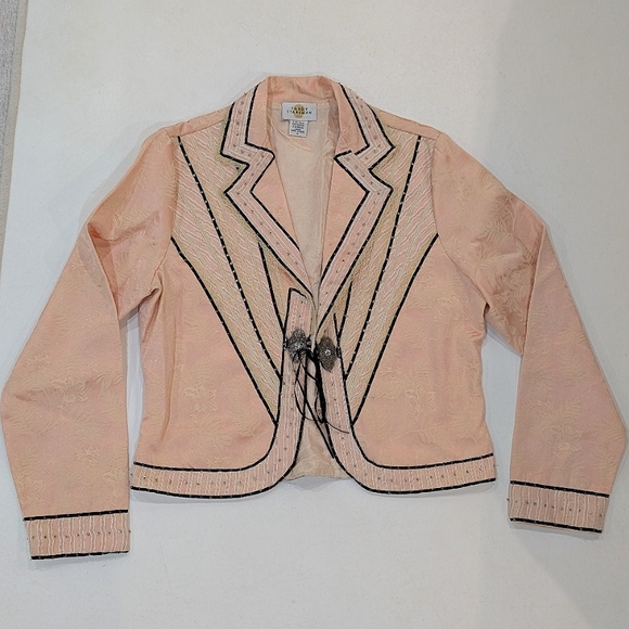 Sandy Starkman Vintage Peach Brocade Embroidered Blazer size S (Fits Like M) - Picture 1 of 8